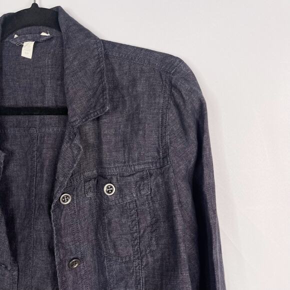 Eileen Fisher Small S Blue Organic Linen Button Front Jacket Lightweight Cropped - Picture 3 of 7